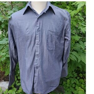 Bill Blass french cuff Mens Gray Vertical Stripe Herringbone Dress Shirt‎